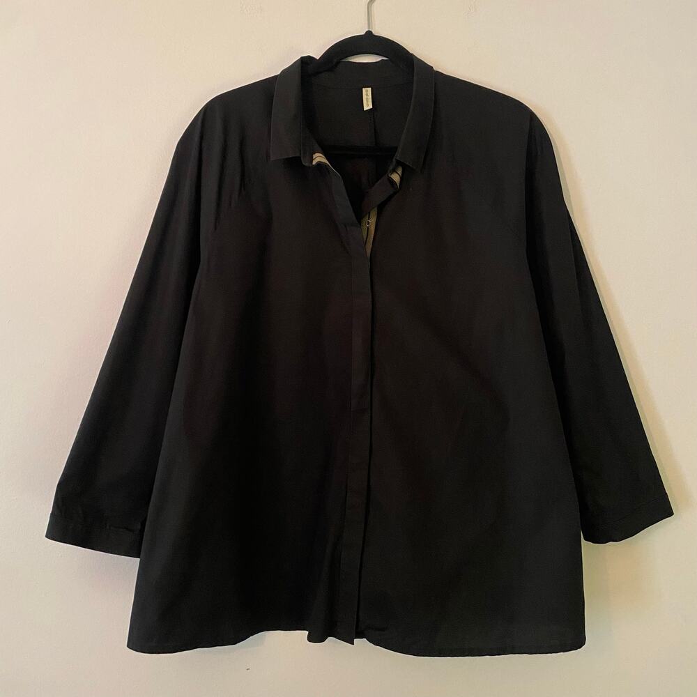 Annette Gortz Black Snap Shirt Blouse Minimalist Cotton Blend Women's size 42
